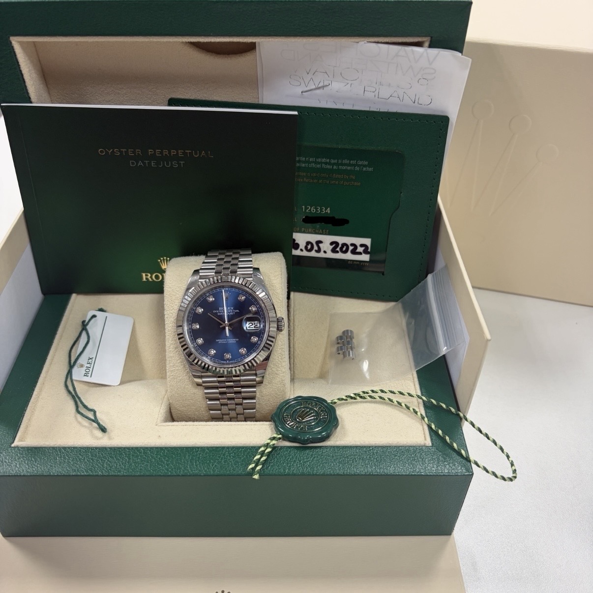 Rolex Datejust 41 Steel & White Gold Blue Diamond Dial - 126334 - 2022
