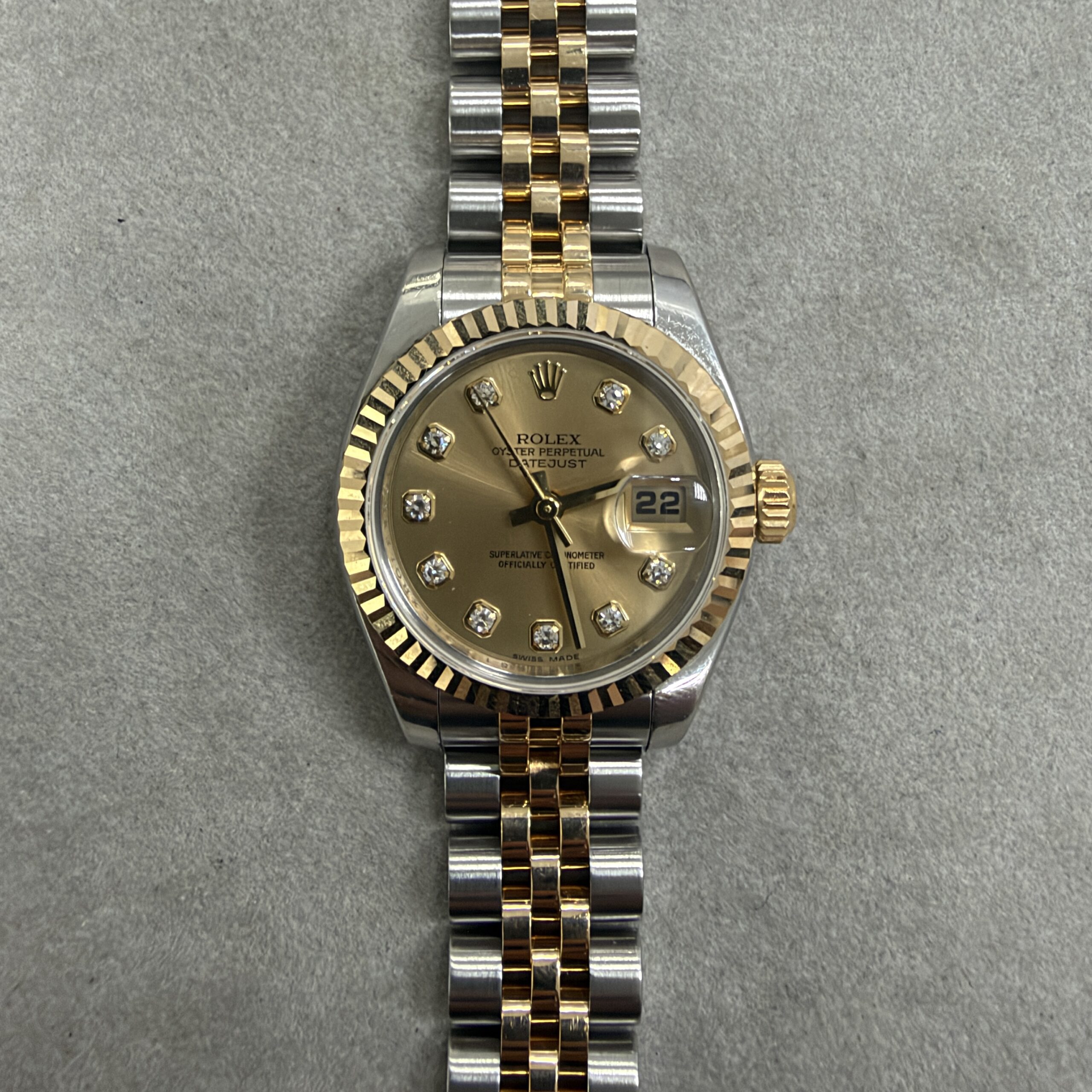 Rolex Datejust 26mm Steel & Gold Champagne Diamond Dial 179173