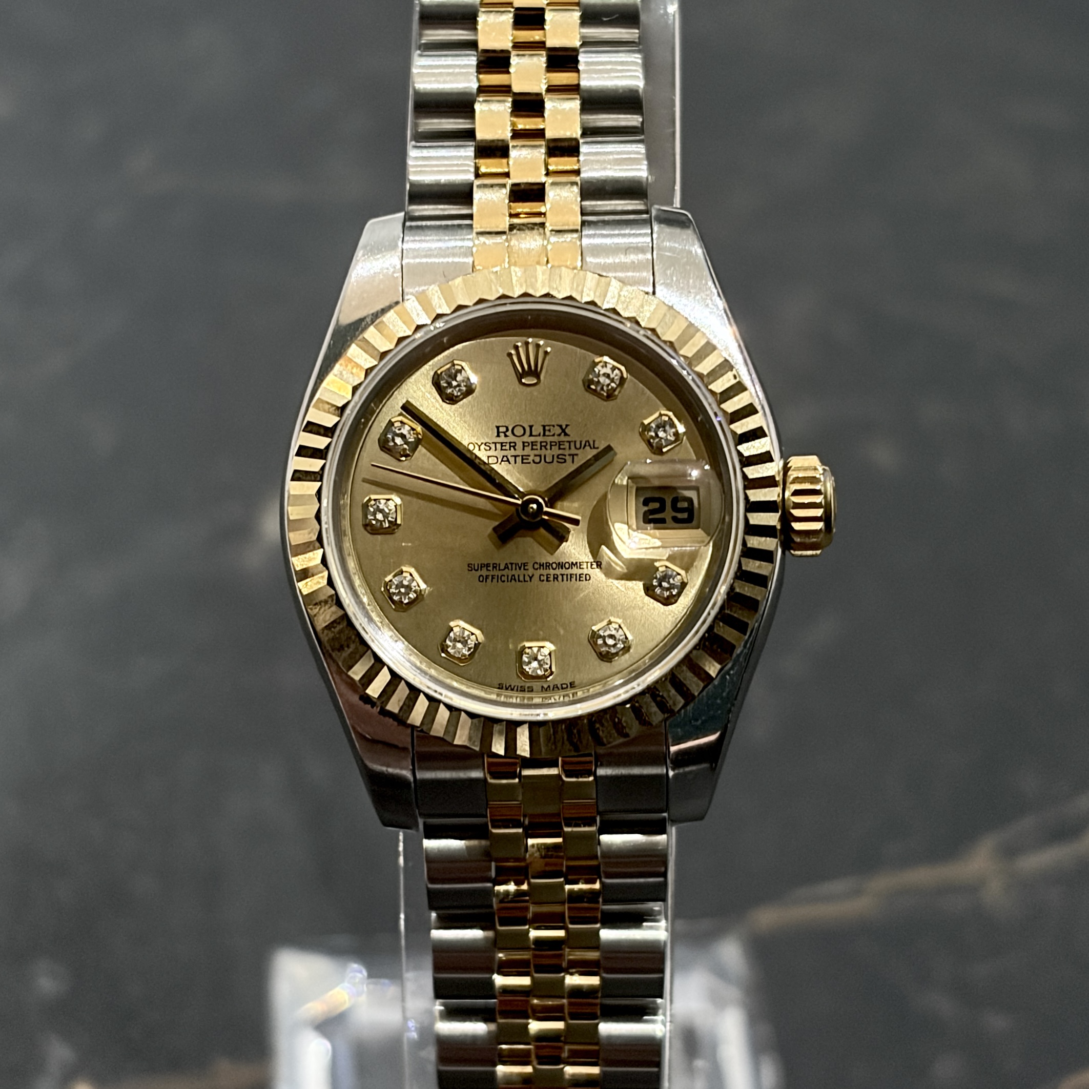 Rolex Datejust 26mm Steel & Gold Champagne Diamond Dial 179173
