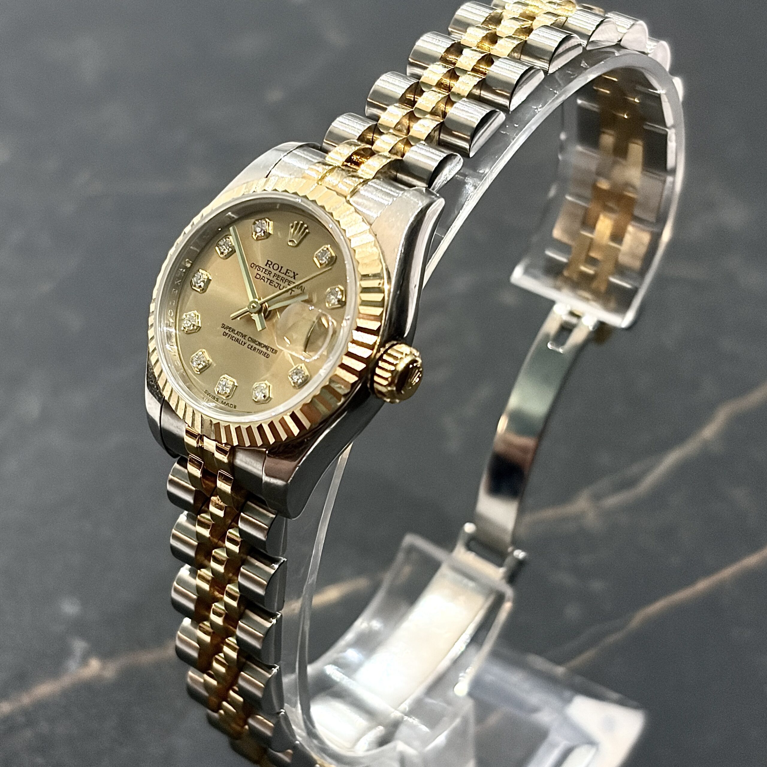 Rolex Datejust 26mm Steel & Gold Champagne Diamond Dial 179173