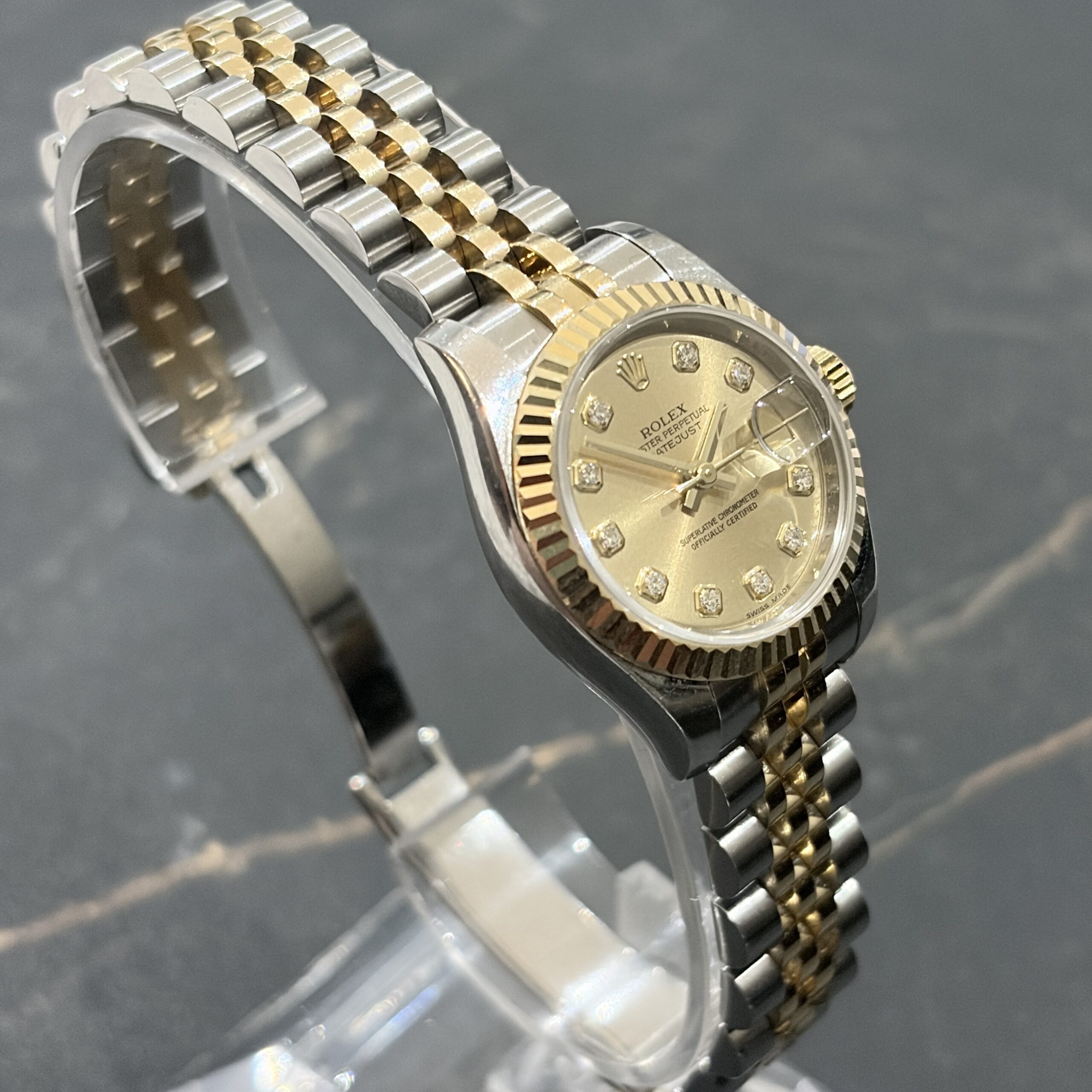 Rolex Datejust 26mm Steel & Gold Champagne Diamond Dial 179173