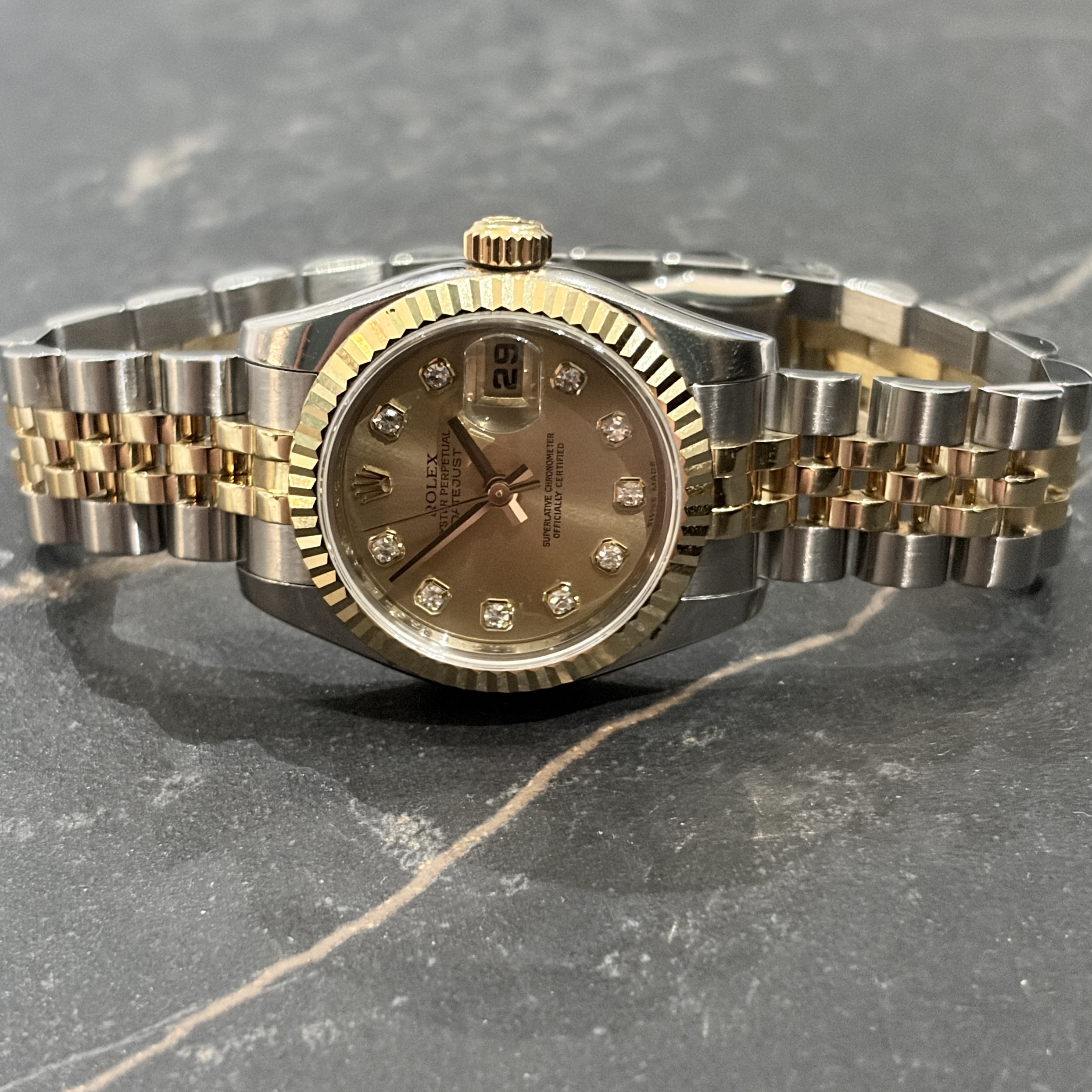 Rolex Datejust 26mm Steel & Gold Champagne Diamond Dial 179173