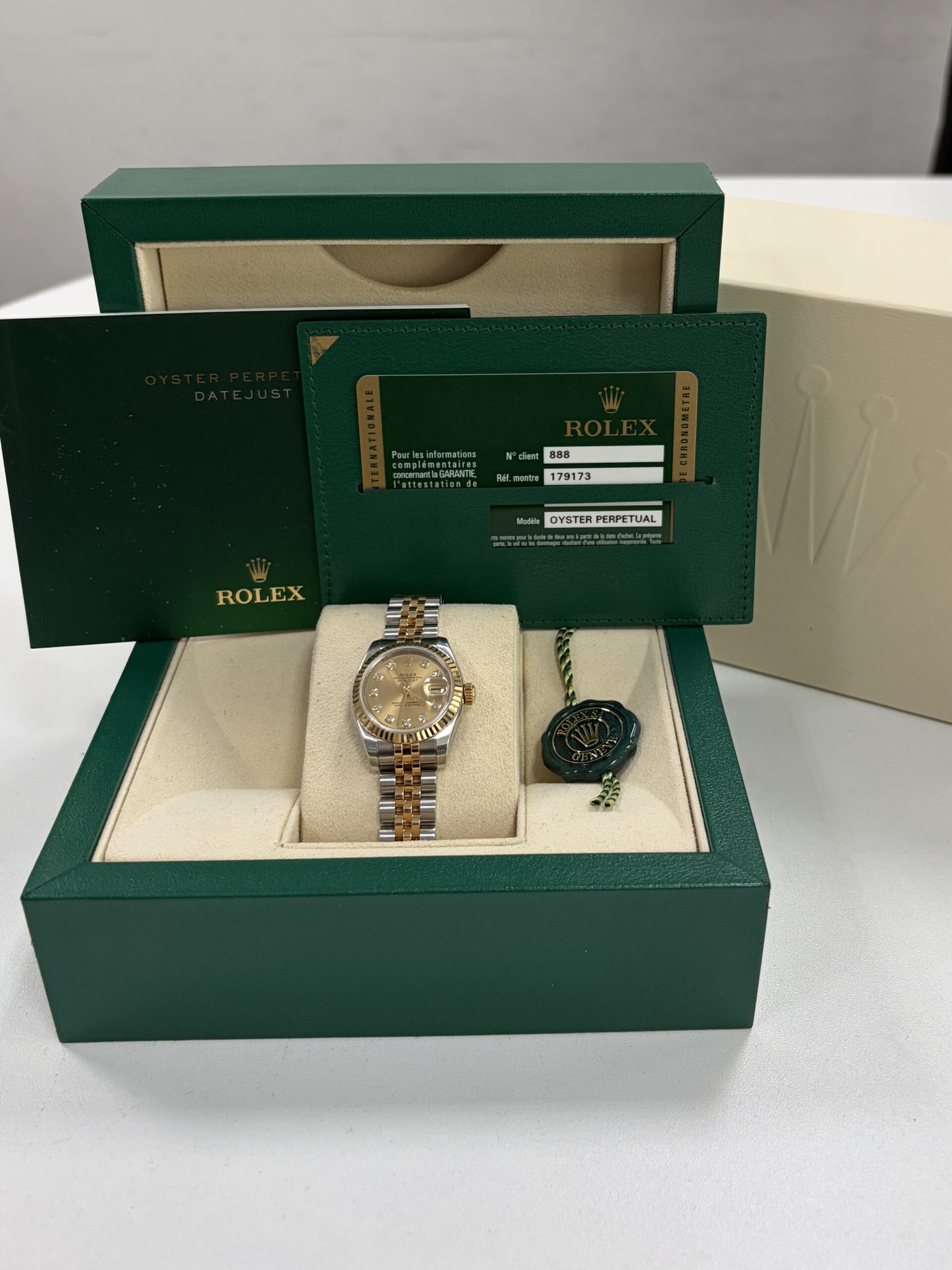Rolex Datejust 26mm Steel & Gold Champagne Diamond Dial 179173